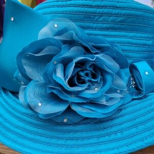 Elegant Blue Women's Hat with Floral Accent